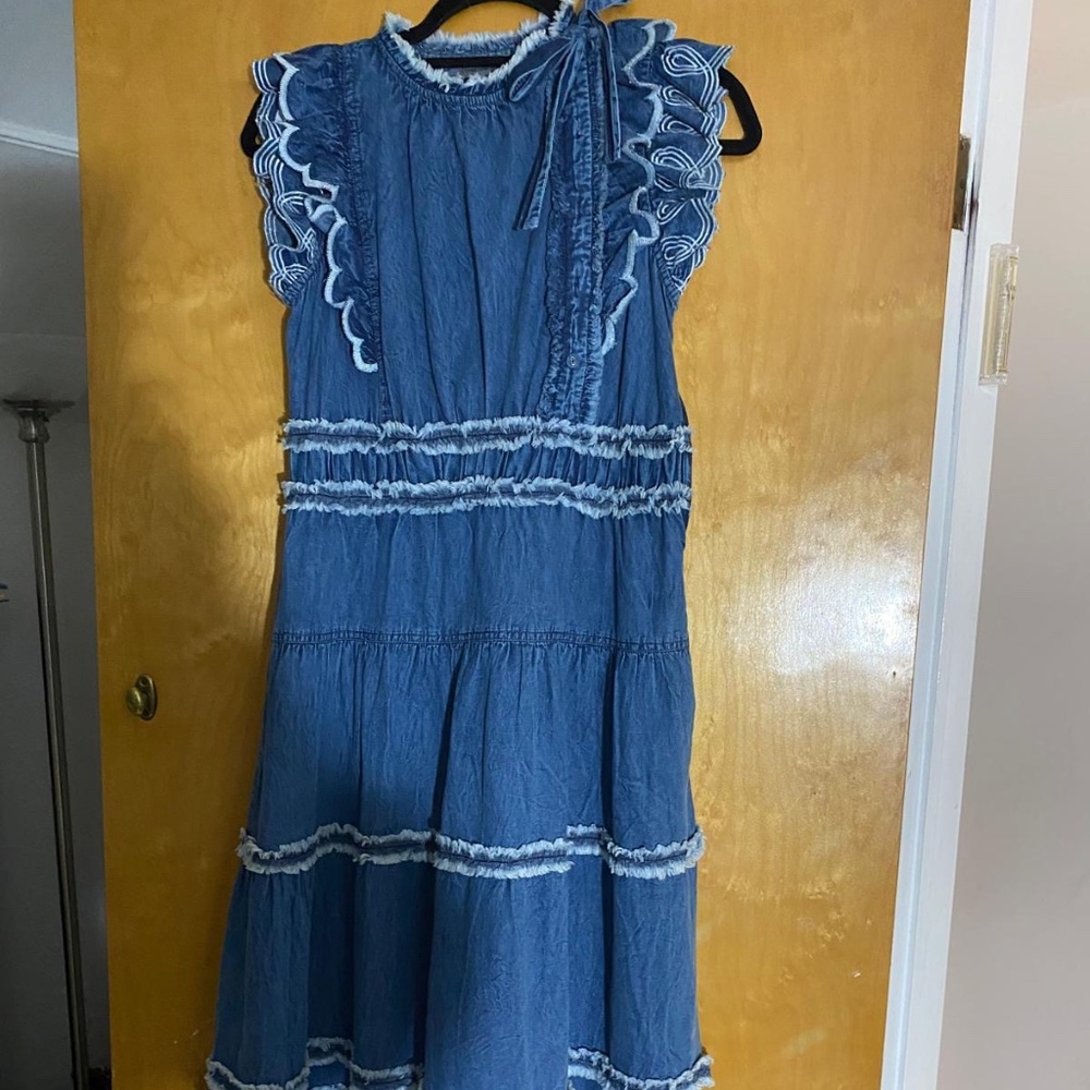 Conditions apply denim ruffle midi dress